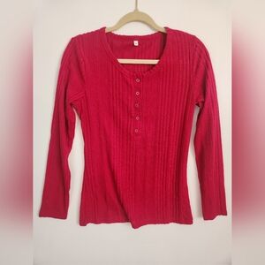 Red long sleeve button down ribbed henley, Size M